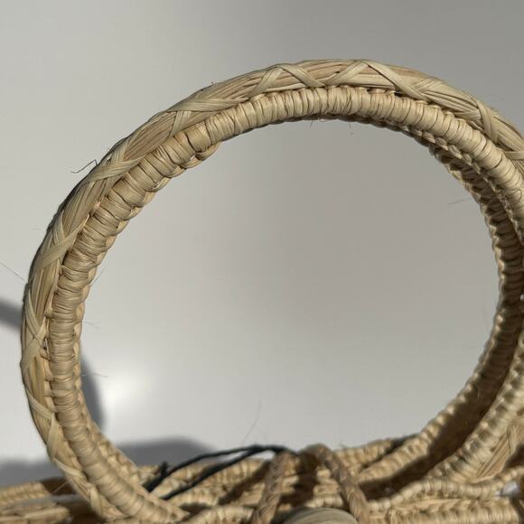 Rodebjer Palm Bag Handwoven Raffia Floral Structured Handbag Natural Canvas NWT - Picture 6 of 16